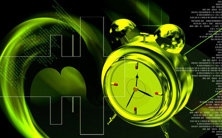 Digital illustration of  capsule with alarm clock   in  colour  background	