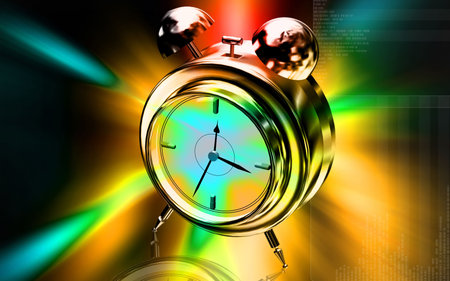 Digital illustration of  capsule with alarm clock   in  colour  background	
