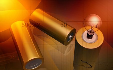 Digital illustration of bulb is ignited by cell	の写真素材