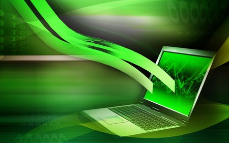 Digital illustration of lap top in colour background	の写真素材