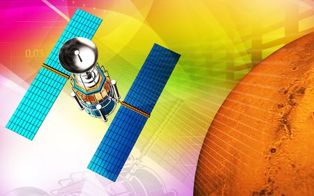 Digital illustration of satellite in colour background 	の写真素材