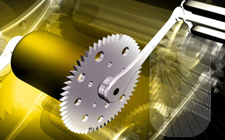 Digital illustration of  bicycle gear and pedal in colour background	