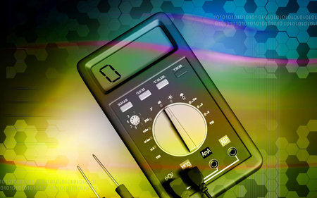 Digital illustration of  a multi meter in background 	
