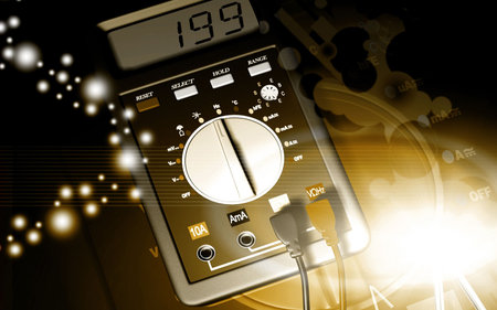 Digital illustration of  a multi meter in background 	