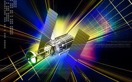 Digital illustration of satellite in colour background 	の写真素材