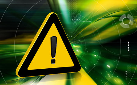 Digital illustration of Warning sign in colour background  	