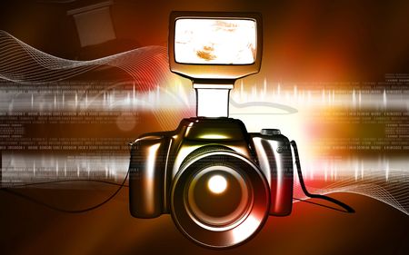 Digital illustration of a camera in colour background	の写真素材
