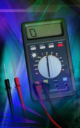 Digital illustration of  a multimeter in background 	の写真素材
