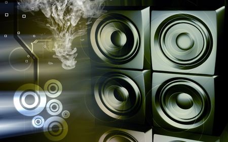 Digital illustration of a loud speaker set in colour background	の写真素材