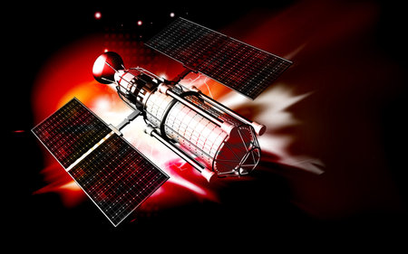 Digital illustration of satellite in colour background 	の写真素材