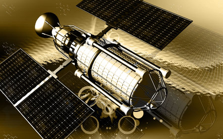 Digital illustration of satellite in colour background 	