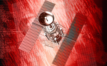 Digital illustration of satellite in colour background 	の写真素材