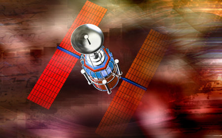 Digital illustration of satellite in colour background 	の写真素材