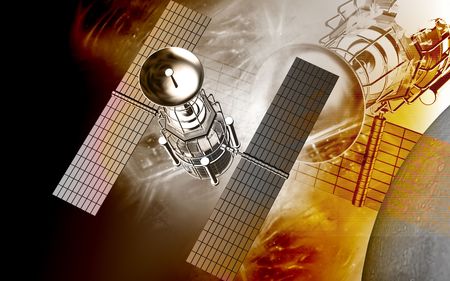 Digital illustration of satellite in colour background 	の写真素材