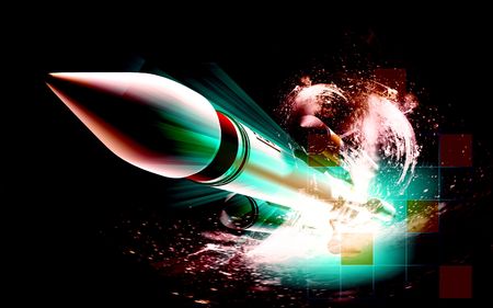 Digital illustration of rocket in colour background	の写真素材