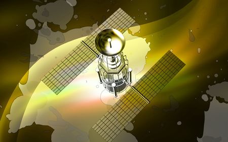 Digital illustration of satellite in colour background 	の写真素材
