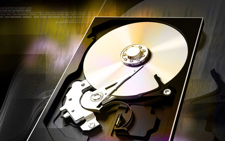 Digital illustration of compact disc reader in colour background	