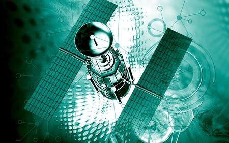 Digital illustration of satellite in colour background 	の写真素材