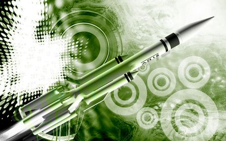 Digital illustration of rocket in colour background	の写真素材