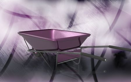 Digital illustration of metal tray wheel barrow in colour background	の写真素材