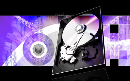 Digital illustration of compact disc reader in colour background	