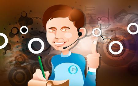 Illustration of a writing  boy with  colour background	の写真素材