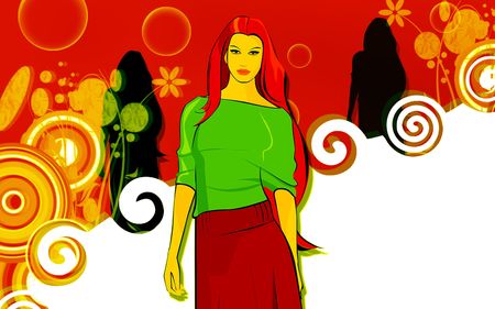 Illustration of a model girl in standing 	  の写真素材