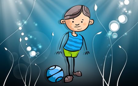 Illustration of a cartoon boy foot ball	の写真素材