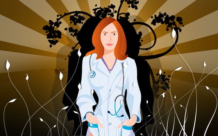 Illustration of a lady doctor in hospital dress	の写真素材