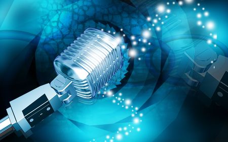 Digital illustration of steel microphone in colour background	の写真素材