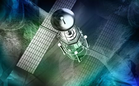 Digital illustration of satellite in colour background 	の写真素材