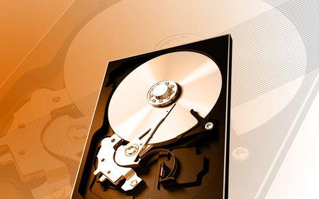Digital illustration of compact disc reader in colour background