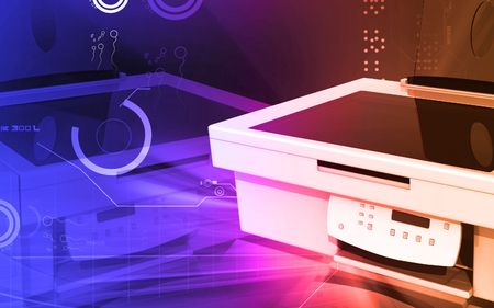 Digital illustration of printer in colour background	の写真素材