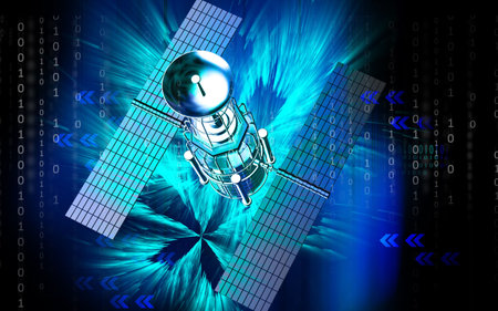 Digital illustration of satellite in colour background 	の写真素材