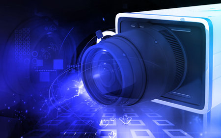 Digital illustration of video camera in colour background	