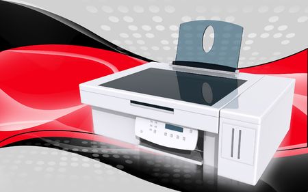 Digital illustration of printer in colour background	の写真素材
