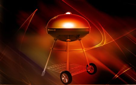 Digital illustration of  a Kettle BBQ in colour background 	の写真素材