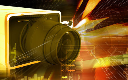Digital illustration of video camera in colour background	