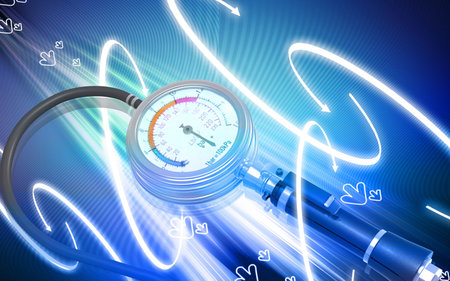 Digital illustration of Air tyre inflator in colour background	