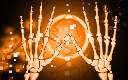 Digital illustration of hand bone in colour background 	の写真素材