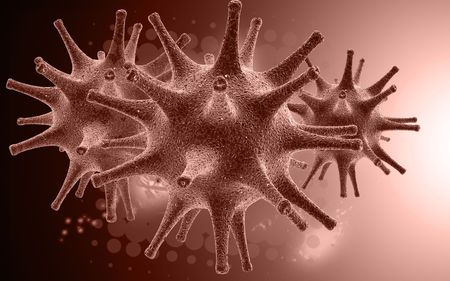Digital illustration of  Flu virus in colour  background 	の写真素材