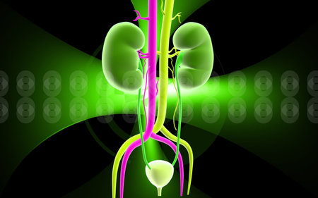 Digital illustration of  kidney in colour  background 	