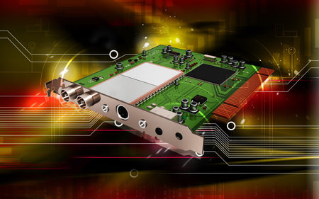 Digital illustration of video capture card in colour background	