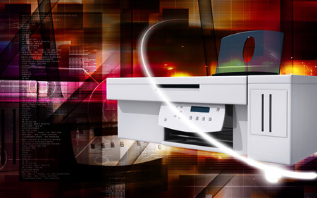 Digital illustration of printer in colour background	