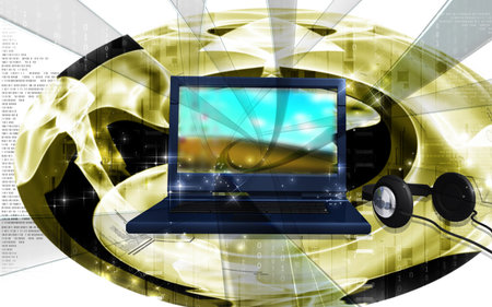 Digital illustration of lap top in colour background	