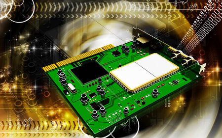 Digital illustration of video capture card in colour background	