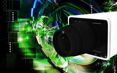 Digital illustration of video camera in colour background	の写真素材