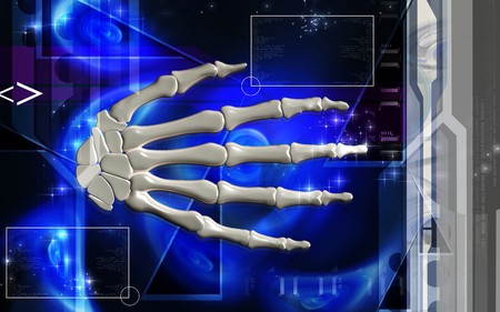 Digital illustration of hand bone in colour background 	の写真素材