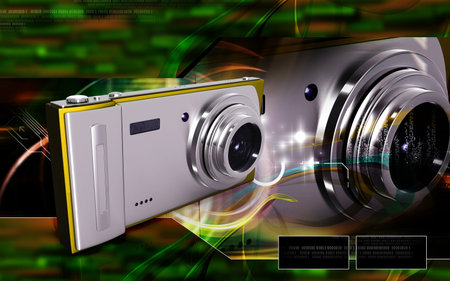 Digital illustration of camera in colour background	