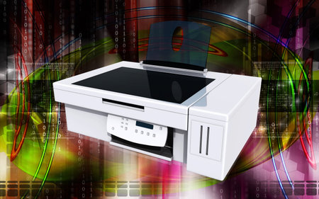 Digital illustration of printer in colour background	